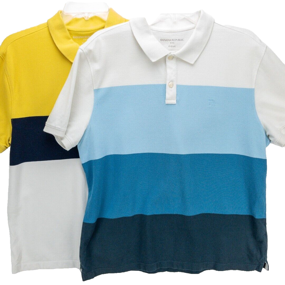 Banana Republic Mens Large Pique Polo Shirt Lot of 2 Colorblock Embroidered Logo